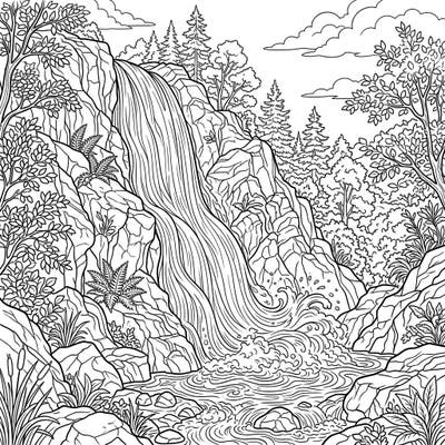 Embark on a relaxing artistic journey with this stunning Horsetail Waterfall coloring page, featuring the powerful flow of water amidst intricate natural landscapes. This detailed design invites you to bring a vibrant wilderness scene to life with your favorite colors.