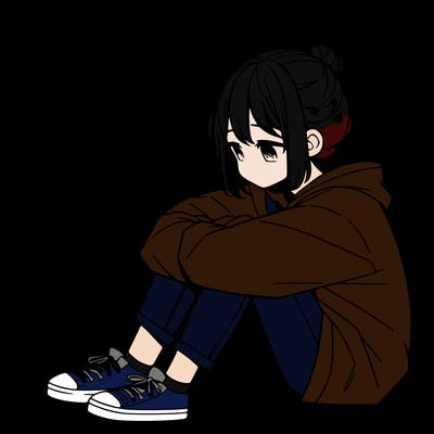 sad anime girl sitting alone