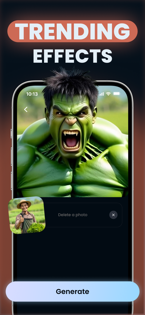 Vidu AI: Video Generator - Écran de l'application Vidu AI montrant des effets vidéo tendance et la transformation de photo en personnage.