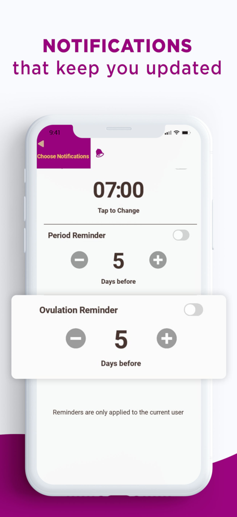 MyDays X - MyDays X app interface for setting period and ovulation reminders with custom time and days