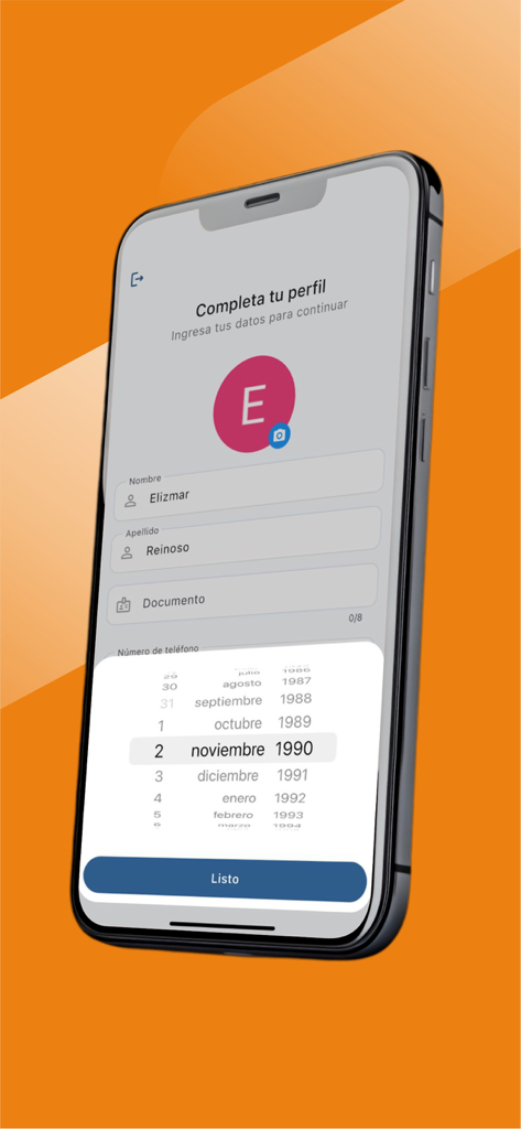 Roda Rides - Roda Rides mobile app screen for completing a user profile with personal information and date of birth