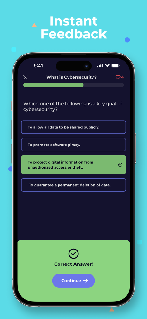 LetsDefend - A cybersecurity quiz question on the LetsDefend app showing a correct answer and instant feedback.