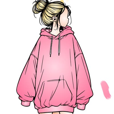 realistic girl with a oversized sweatshirt on and a bun