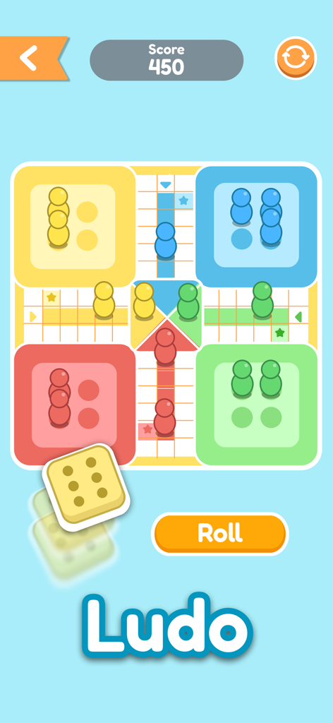 No internet - Offline Games - Classic Ludo board game interface with colorful tokens and a rolling die from the Offline Games collection