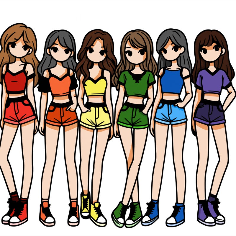 a group of girls wearing crop tops and shorts