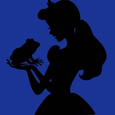a shadow of a princess holding a frog realistic
