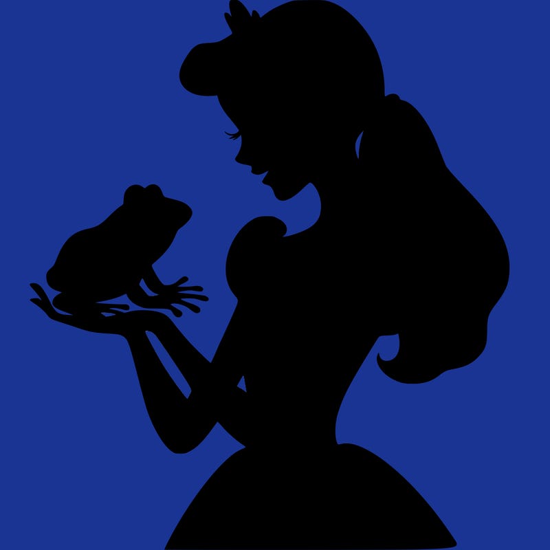 a shadow of a princess holding a frog realistic