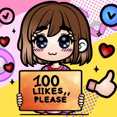 a girl with a sign saying 100 likes, please