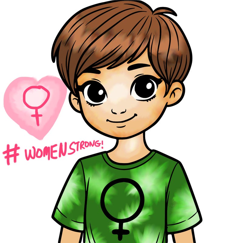 girl with pixie cut and feminist shirt