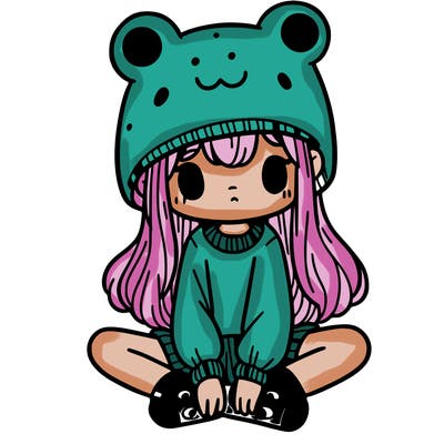 a girl wearing a frog hat and some frog socks