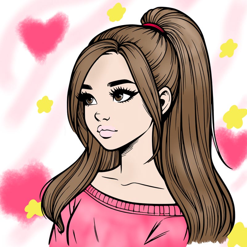 realistic girl with a high ponytail