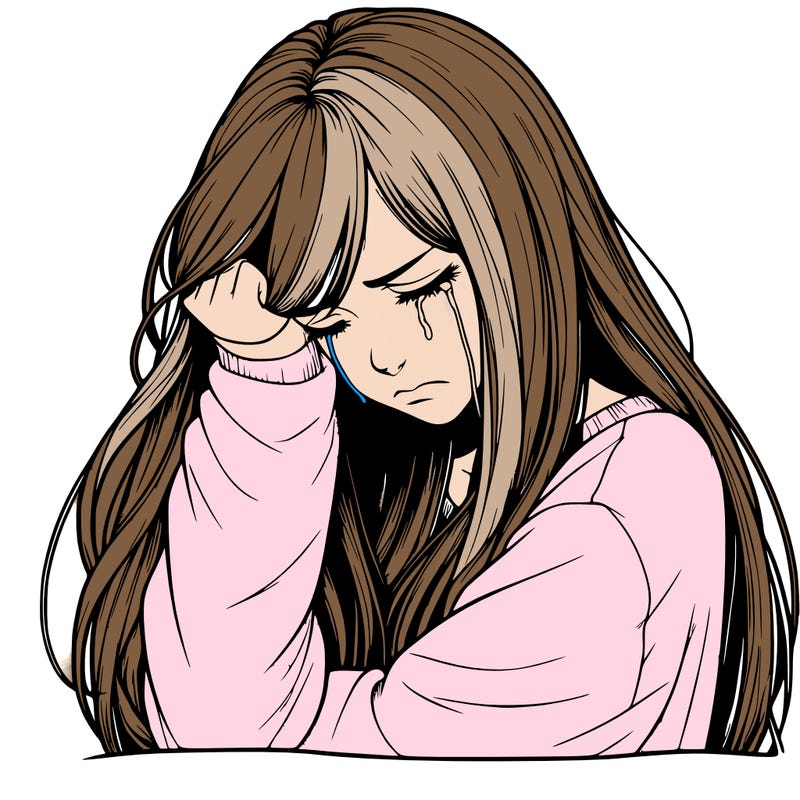 realistic depressed girl with long hair crying