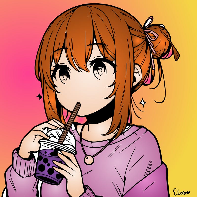 manga character drinking boba