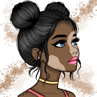 realistic girl with buns on the top of her head