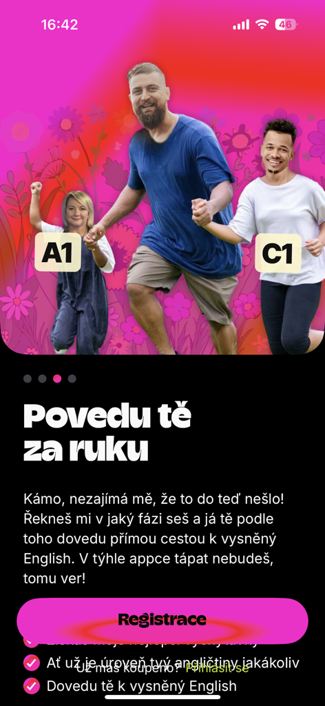 Kuba - English parťák do kapsy - Kuba leading learners from A1 to C1 levels by the hand in the app interface.