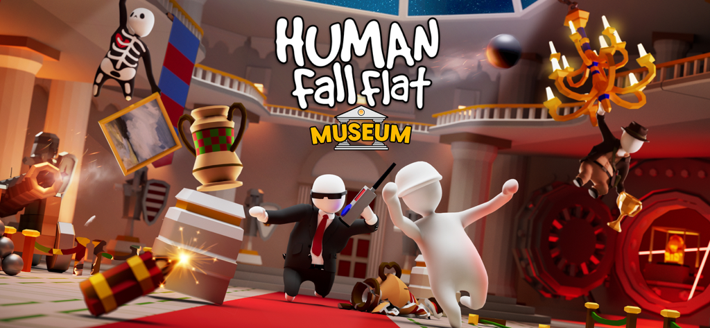 Wobbly characters in a museum setting from the game Human Fall Flat