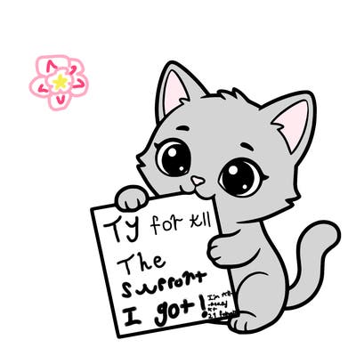 a small cat with a blank sheet of paper in its hand. the cat is sooooooo cute!