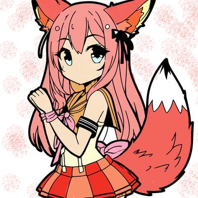 a anime girl with fox ears on the top of her head and a fox tail