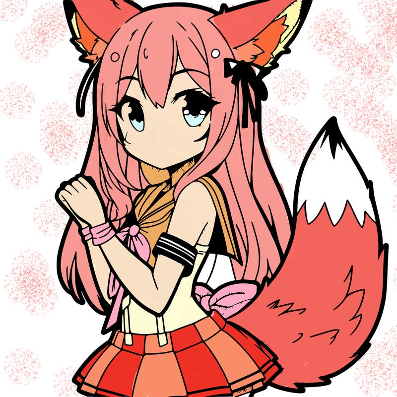 a anime girl with fox ears on the top of her head and a fox tail
