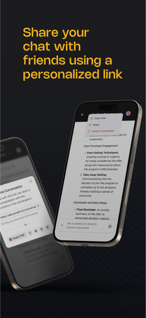 A mobile screen showing the option to share an AI chat conversation via a personalized link