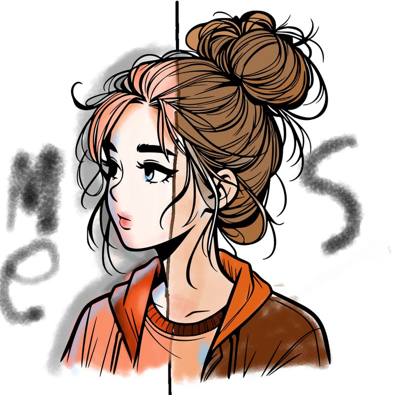 realistic teenage girl with a messy bun