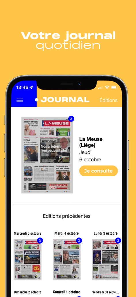Sudinfo-Handy-App zeigt digitale Zeitungs-Ausgaben und ermöglicht das Durchsuchen des Archivs.