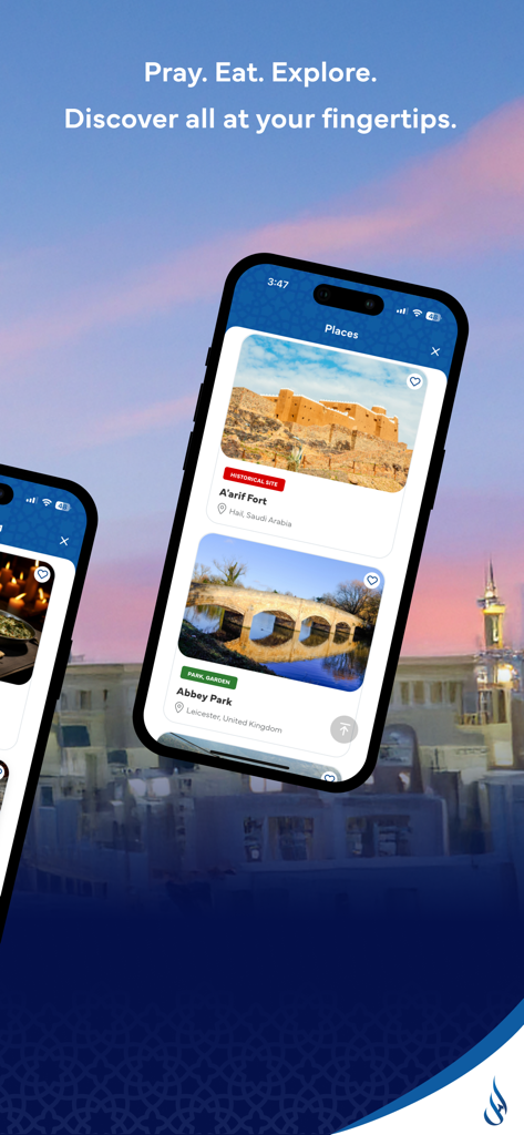 Amal by Malaysia Airlines - Amal by Malaysia Airlines app screen showing historical sites and parks to visit during a pilgrimage or trip