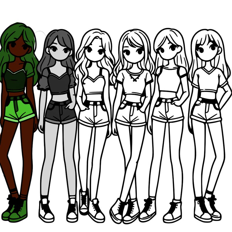 a group of girls wearing crop tops and shorts