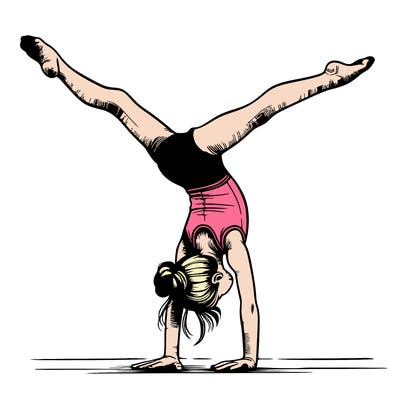 realistic gymnastic hand stand girl in four splits