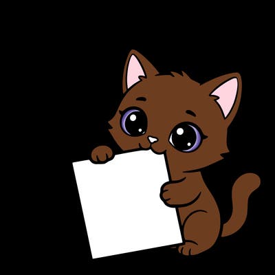 a small cat with a blank sheet of paper in its hand. the cat is sooooooo cute!