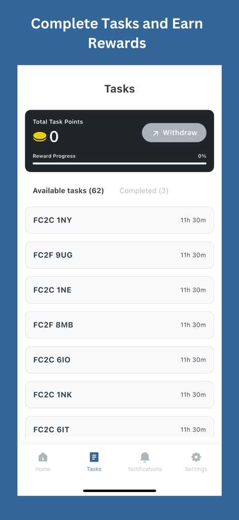 Maiaddy: Get Your Loccode - Maiaddy app dashboard showing available location verification tasks and reward points