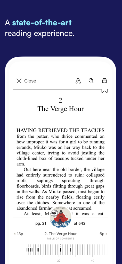 Sora app ebook reader interface showing digital book text and navigation tools