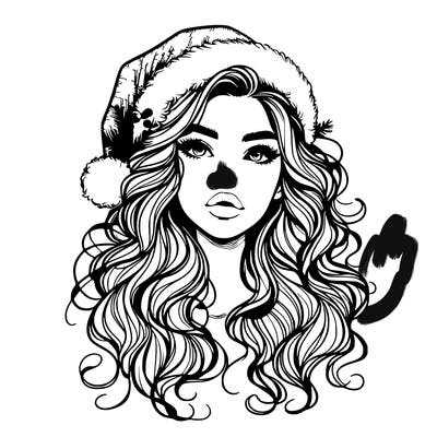 realistic christmas girl with wavy hair and lips