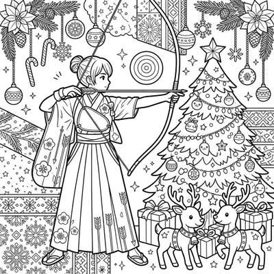 Discover a truly unique blend of tradition and festivity with our Archery Samurai Christmas coloring page. This intricate design invites you to color a skilled archer amidst a joyous holiday scene, perfect for a creative escape.