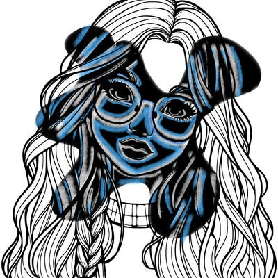 girl with long hair and freckles and glasses realistic