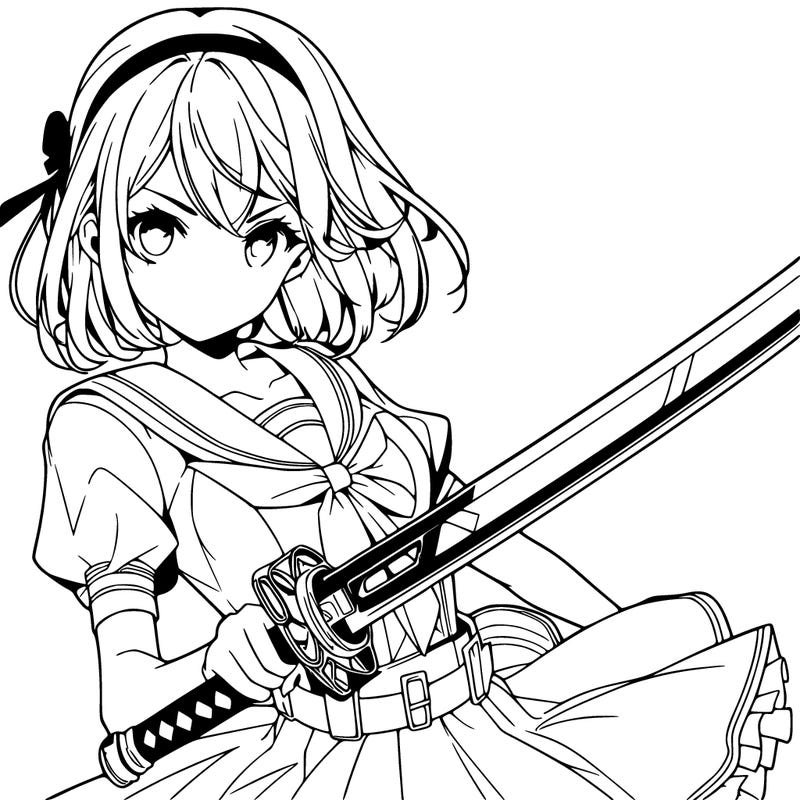 manga girl with a sword in a cool pose.