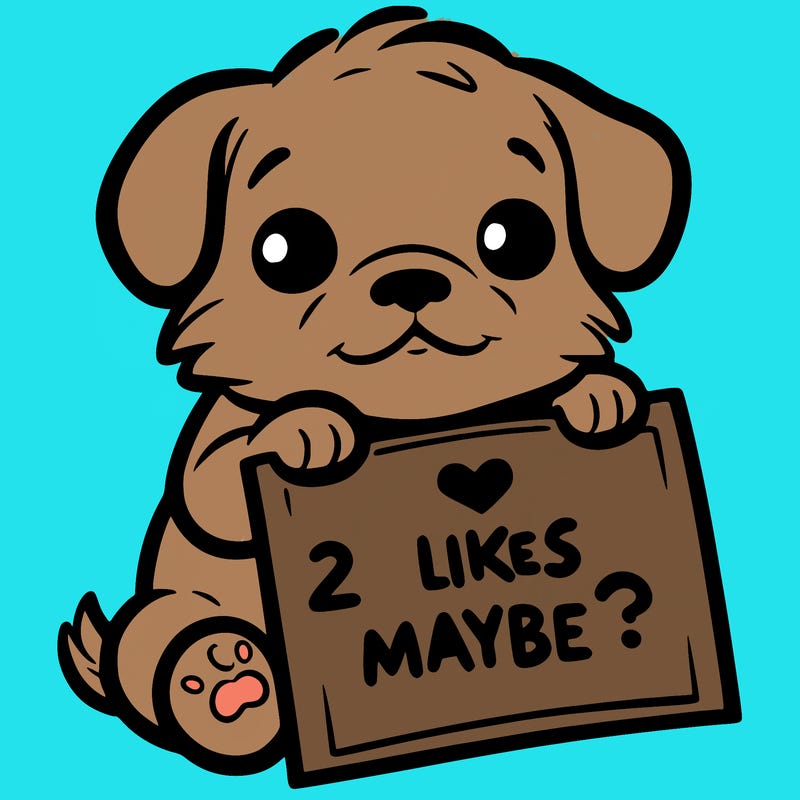 a puppy holding a sign that says 2 likes maybe?