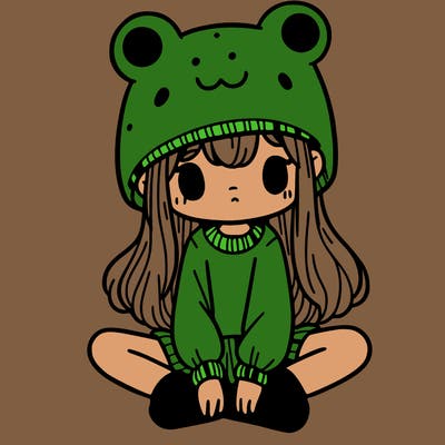 a girl wearing a frog hat and some frog socks