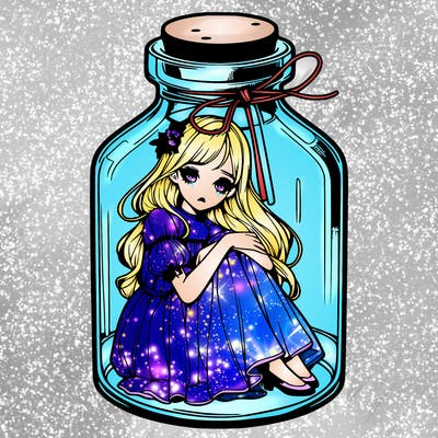 beautiful realistic girl trapped in bottle