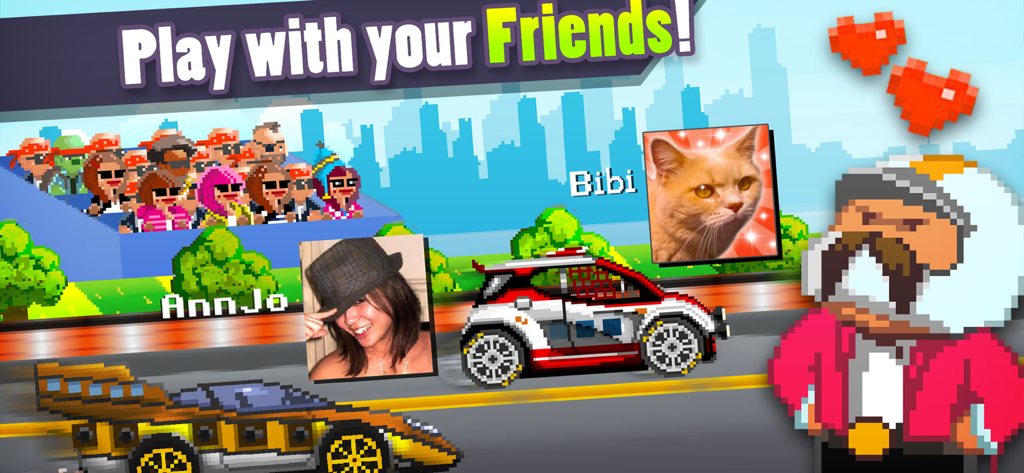 Motor World: Car Factory - Gameplay of Motor World Car Factory showing cars racing and the social feature to play with friends