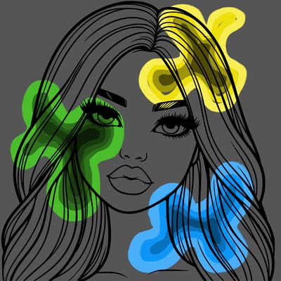 realistic girl with big lips and long hair