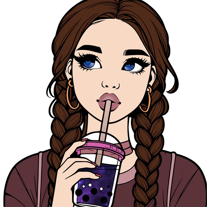realistic girl with braided hair drinking boba
