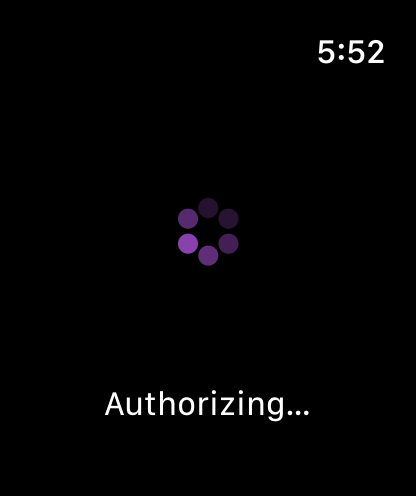 Watchagram - Watchagram app on Apple Watch displaying a purple loading spinner and the text Authorizing