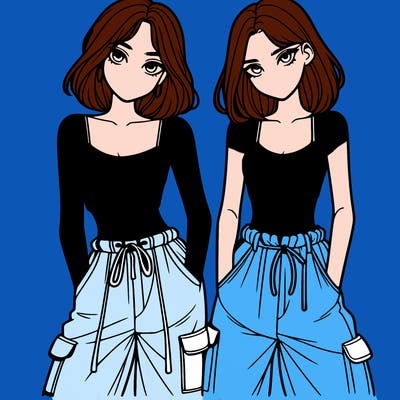 two girls with crop top with baggy pants