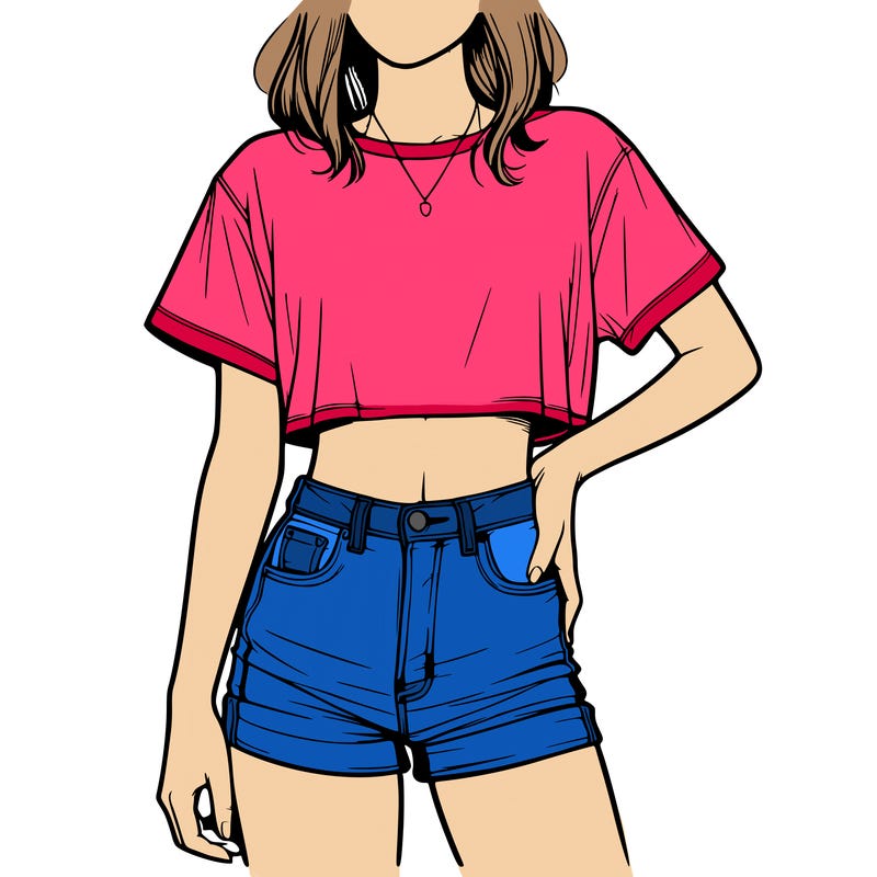 relistic girl with a cropped t shirt and jean shorts