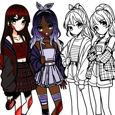 teen manga girls group of 4