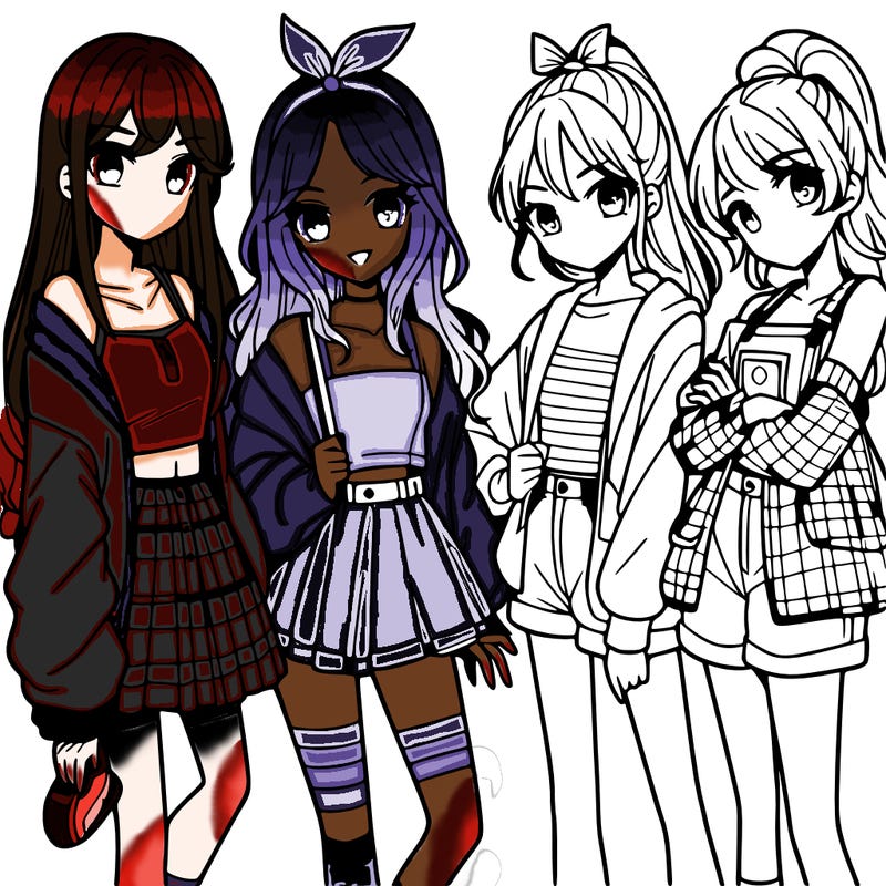 teen manga girls group of 4