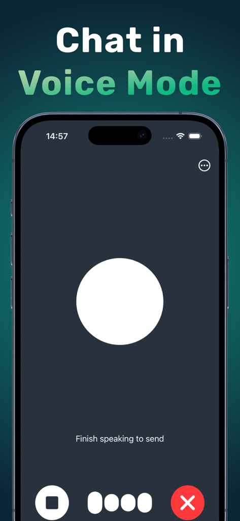 Smartphone screen showing the voice chat mode of the Xenova AI Assistant app.