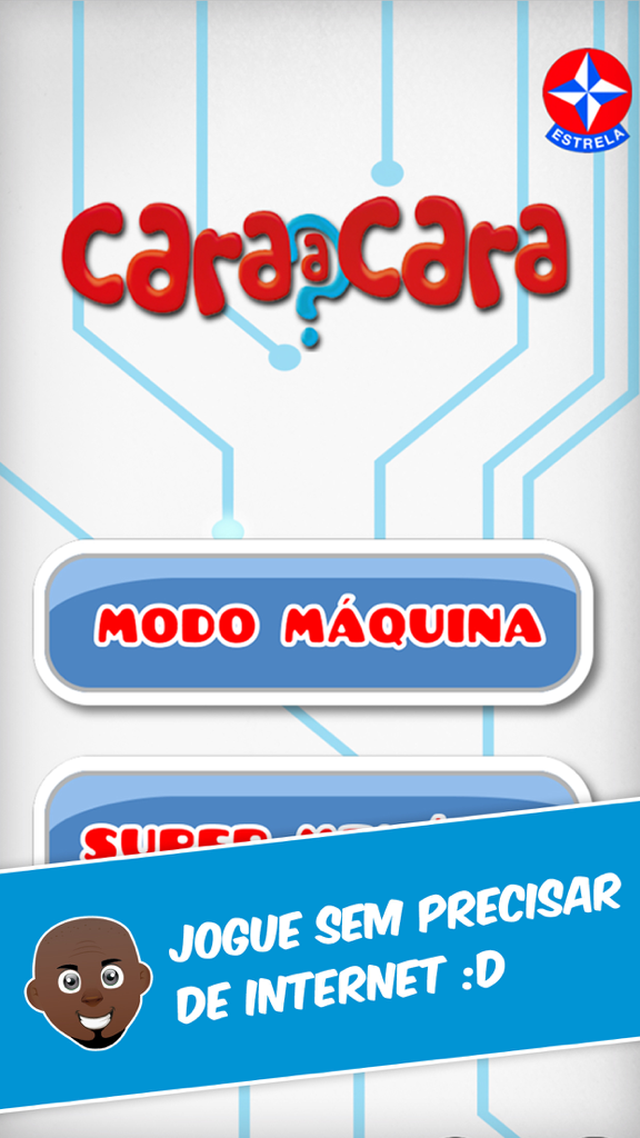 Main menu of the Cara a Cara app showing game modes and an offline play banner