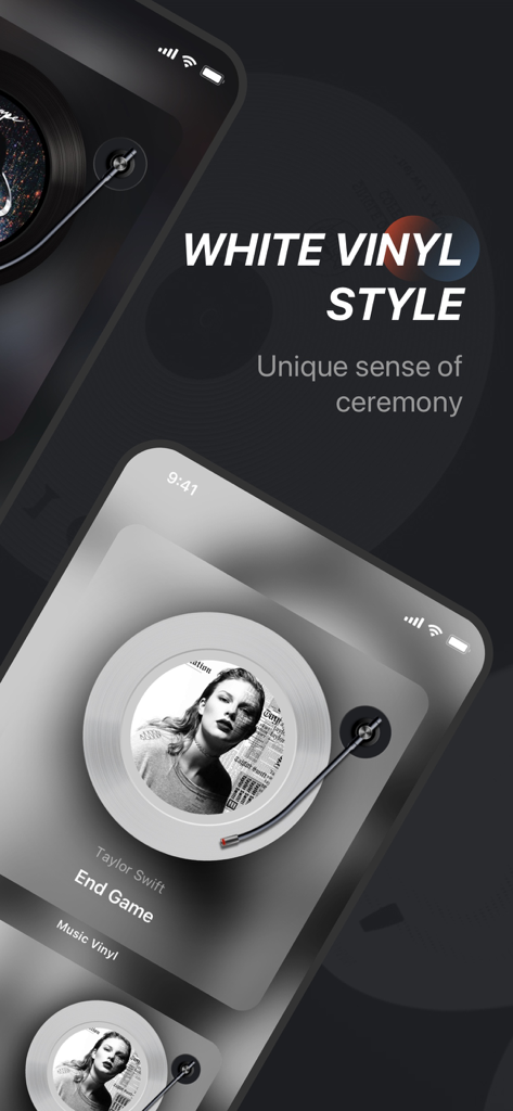 Music Player - Music Widget - Widget musical estético estilo vinilo blanco en una pantalla de iPhone mostrando una canción de Taylor Swift